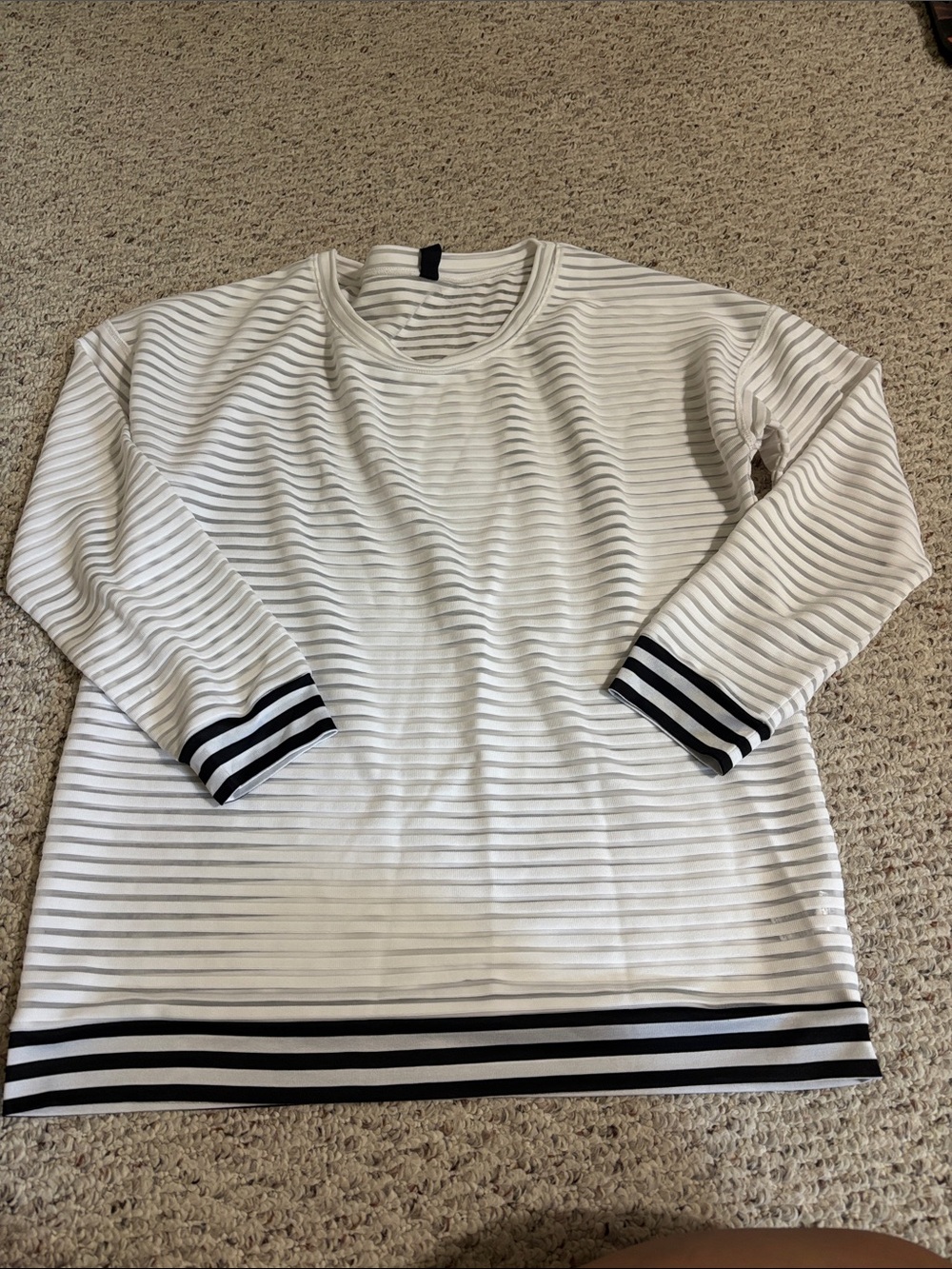 White Crewneck Sweater with Black Stripe Accents